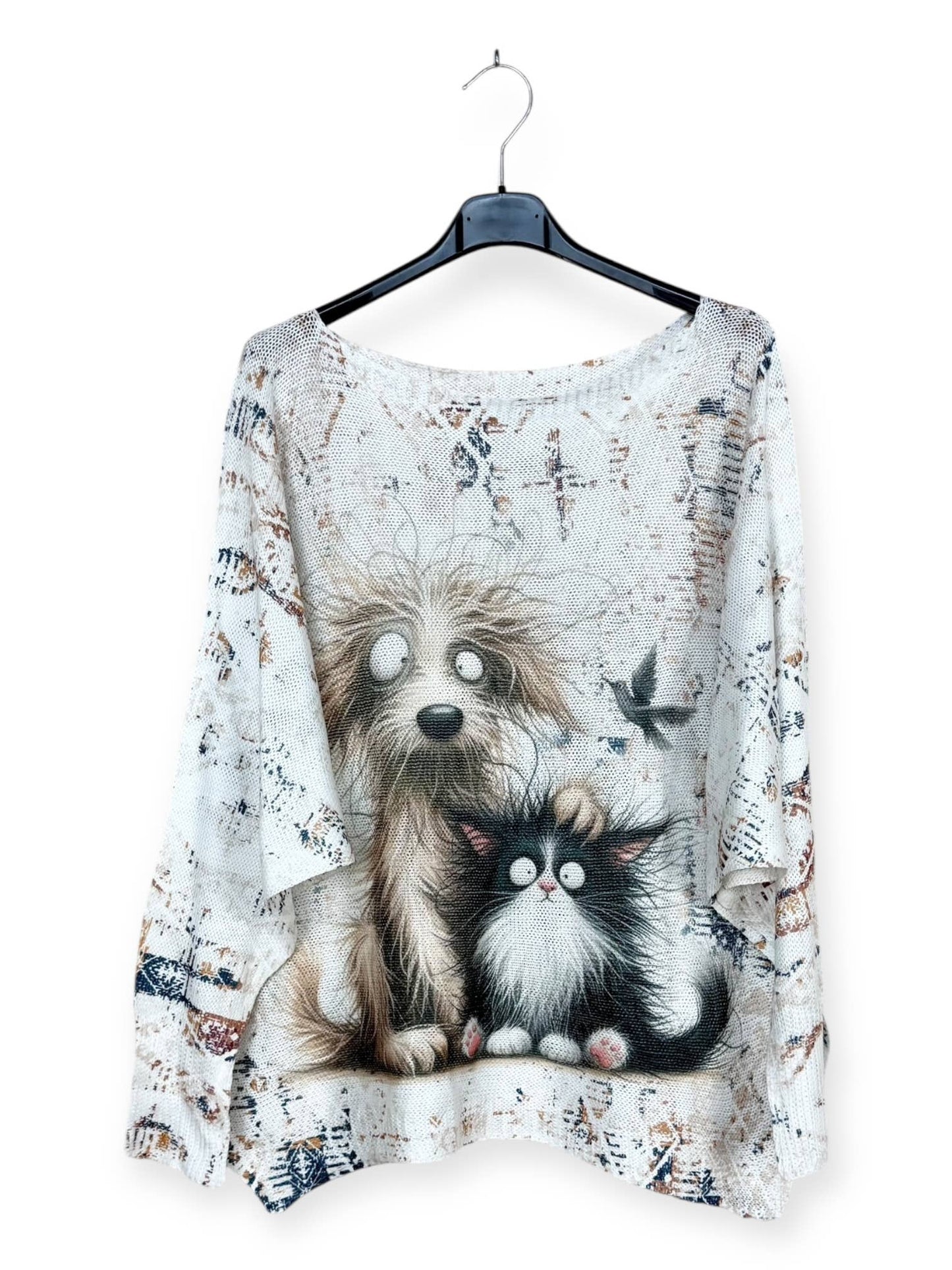 Crazy Dog & Cat Patterned knit sweater, long sleeves