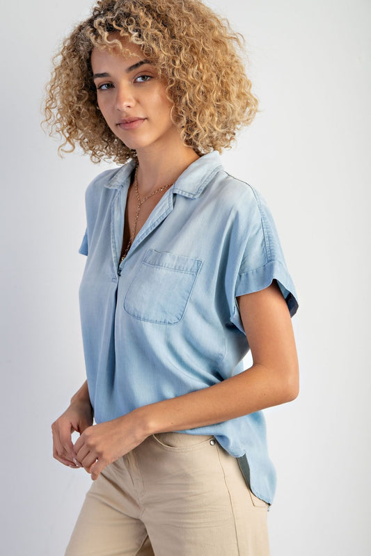 LT. DENIM SHORT SLEEVE WASHED DENIM SHIRT