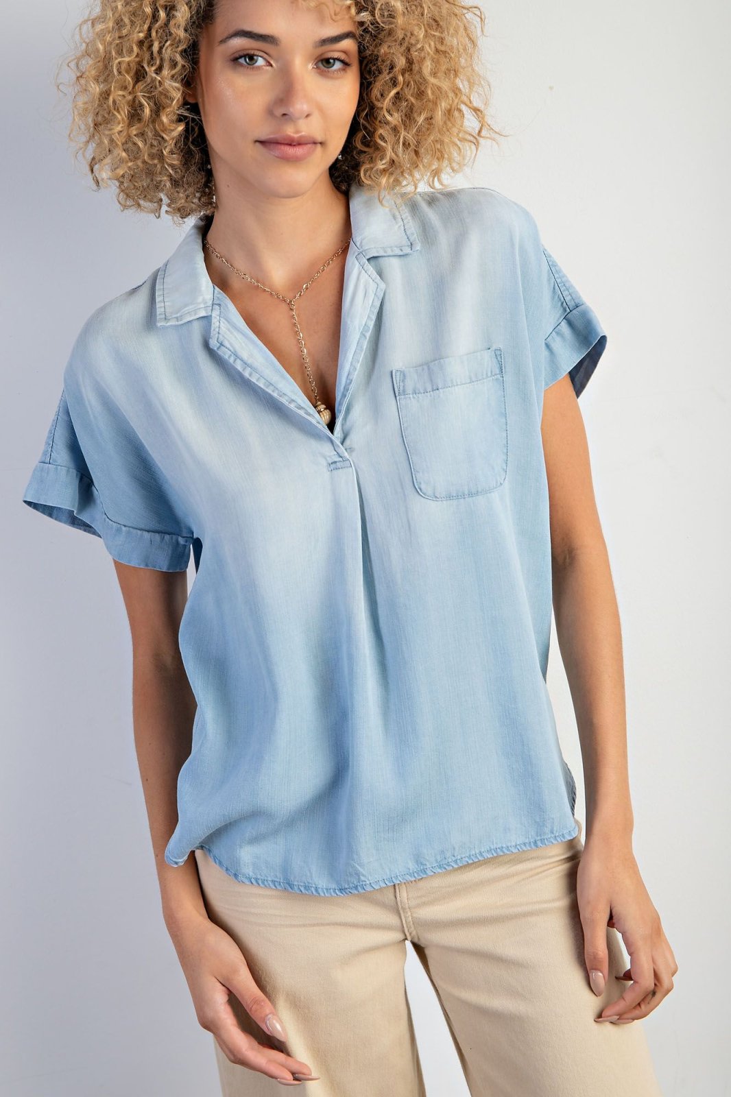 LT. DENIM SHORT SLEEVE WASHED DENIM SHIRT