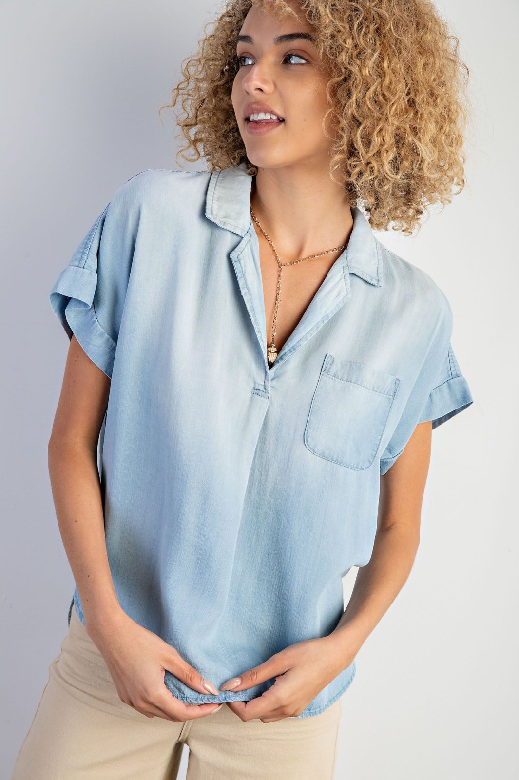 LT. DENIM SHORT SLEEVE WASHED DENIM SHIRT