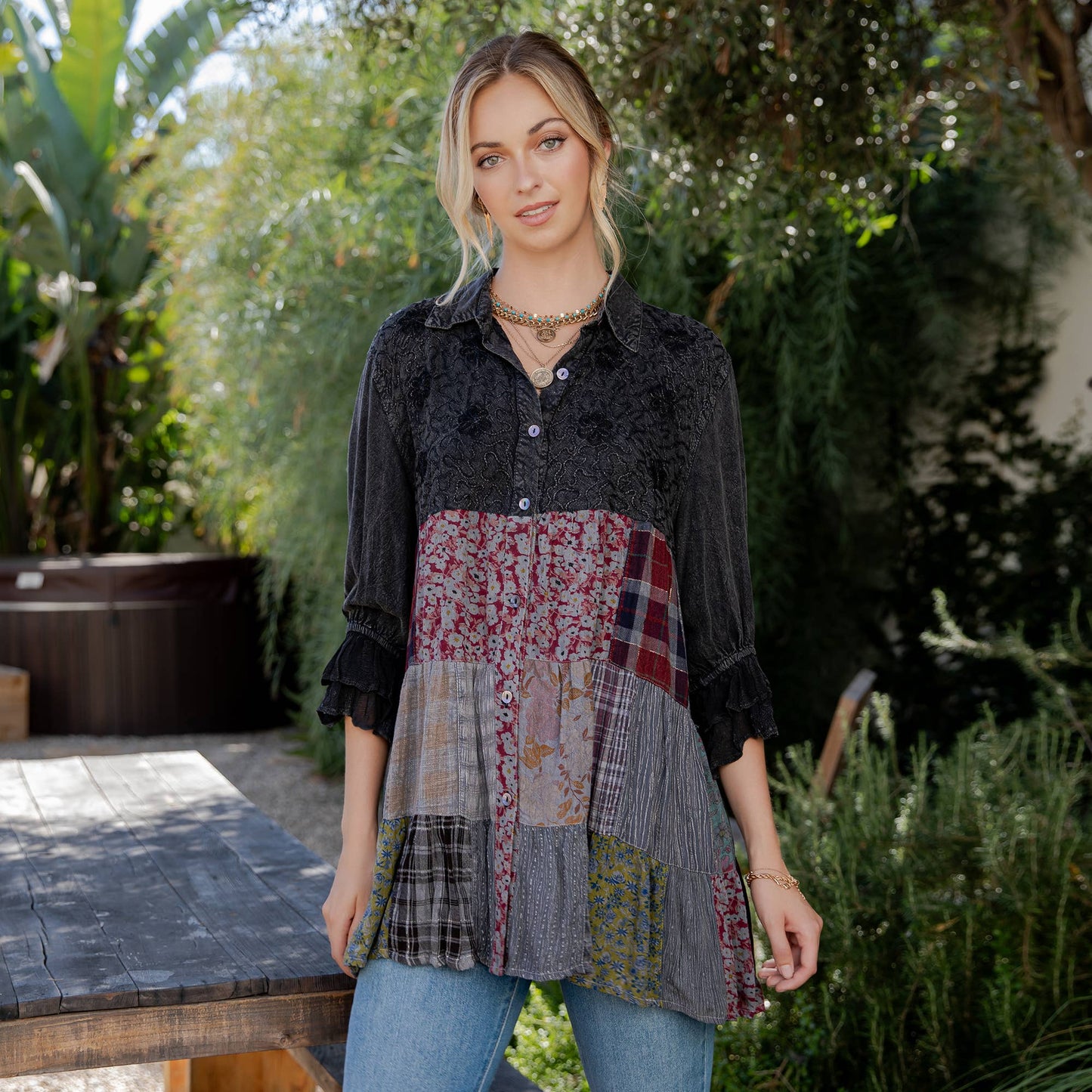 3/4 Ruffle Sleeves Western Blouse Top (New Color)