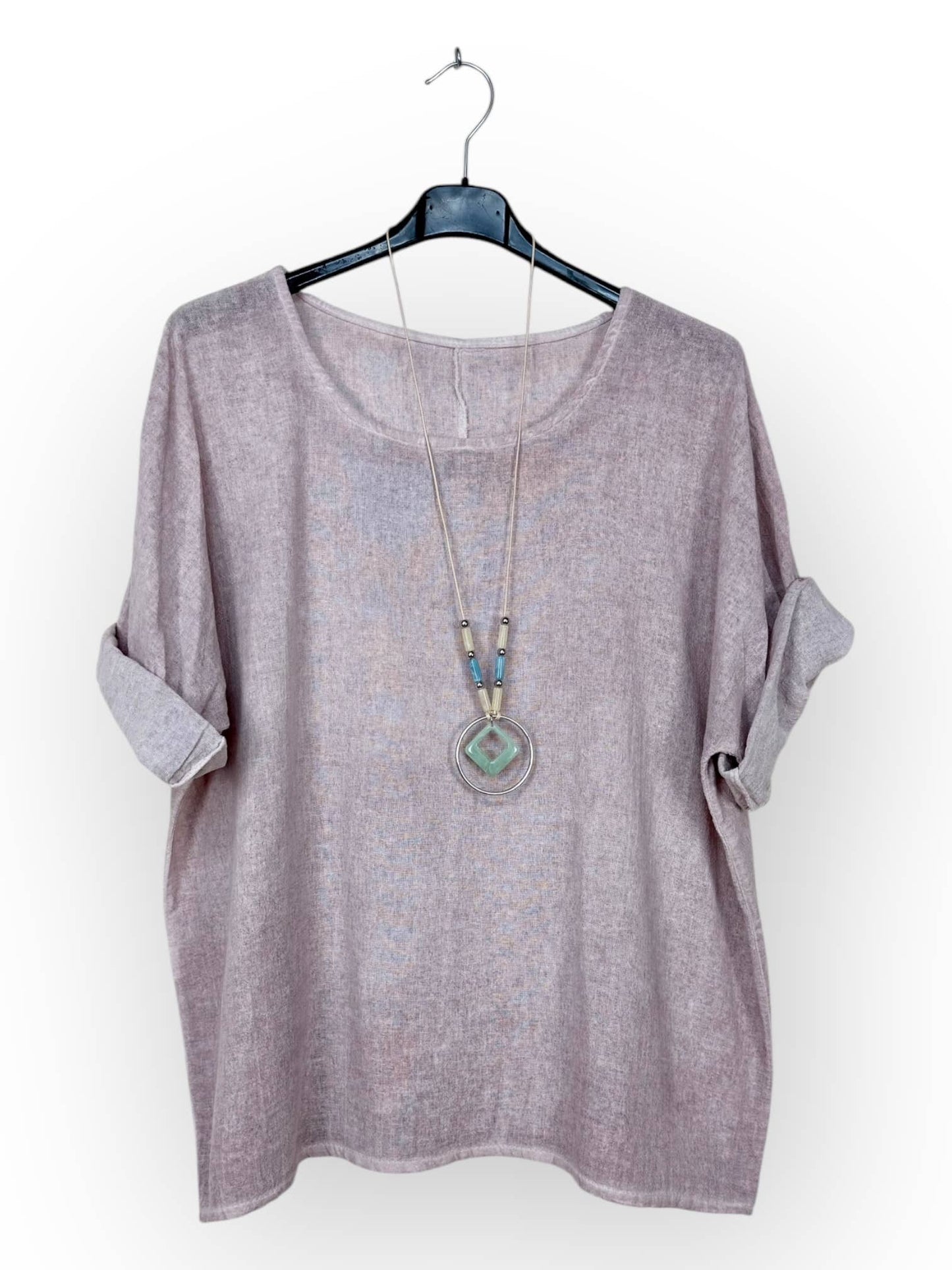 Washed cotton top with necklace Made in Italy