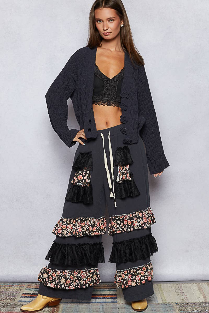 Long sleeve exaggerated button sweater cardigan top by Pol Clothing