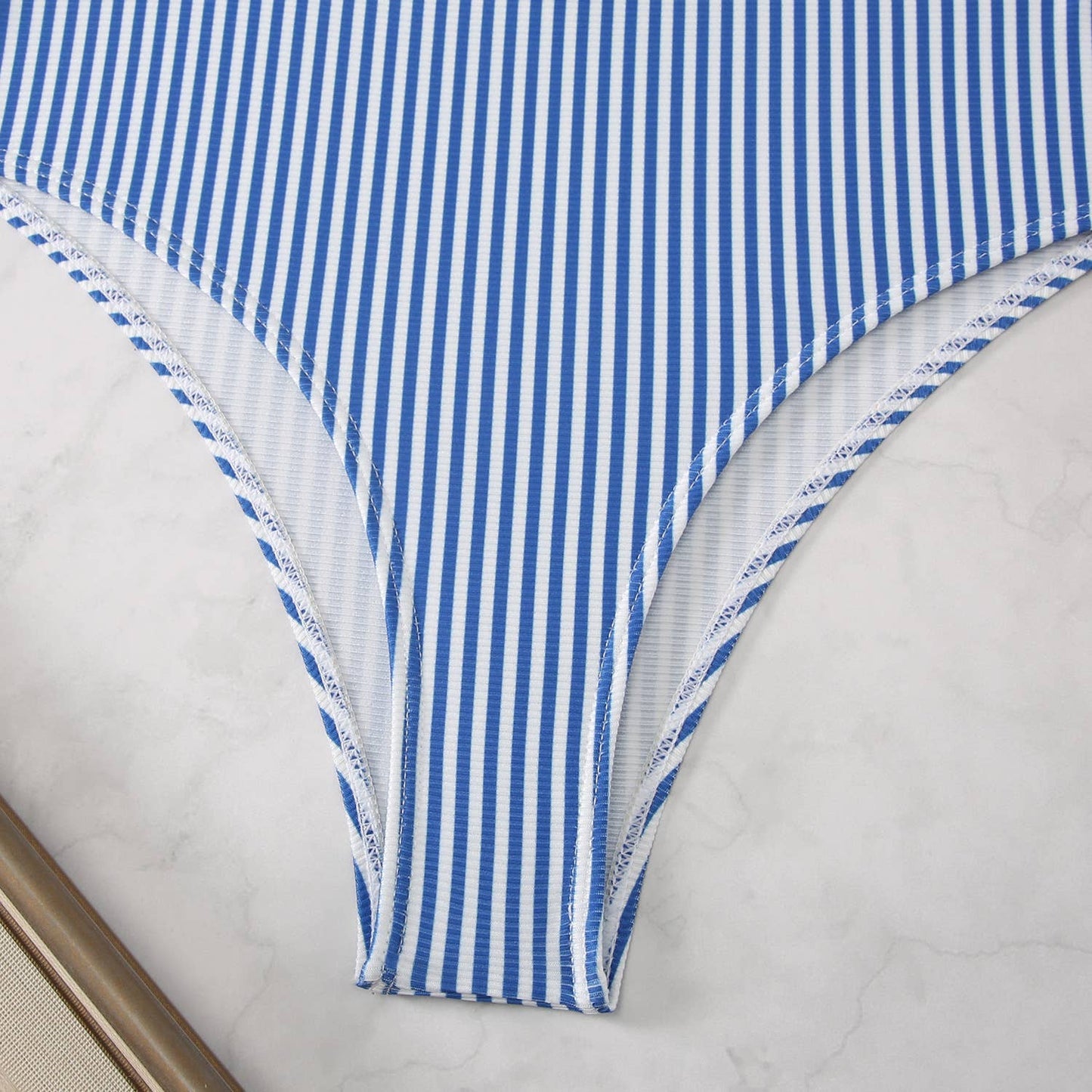 Striped High Waist V-neck Ruffled Bikini