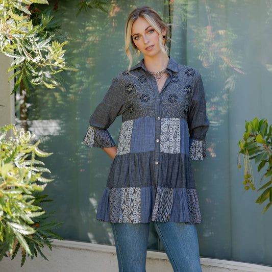 3/4 Ruffle Sleeves Western Blouse Top (New Color)