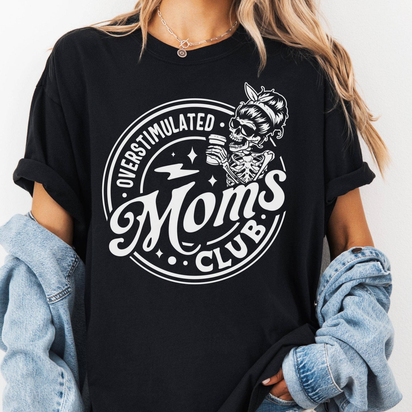 Overstimulated Moms Club Shirt, Comfort Colors® Funny Mom Life Tee, Skeleton Mama Shirt, Tired Mom Gift, Mom Anxiety Humor Tee