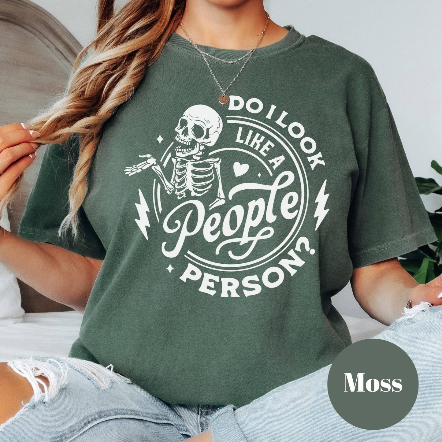 Do I Look Like a People Person Shirt, Comfort Colors® Funny Skeleton Tee, Anti-Social Graphic Tee for Women, Sarcastic Introvert Shirt