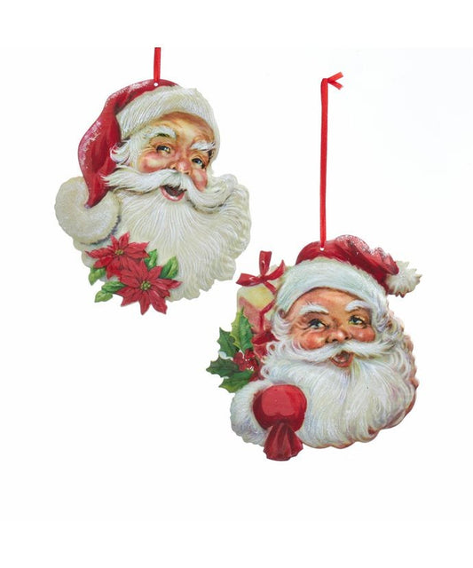 Poinsettia Metal Santa Head Ornament 5.5in by Kurt Adler