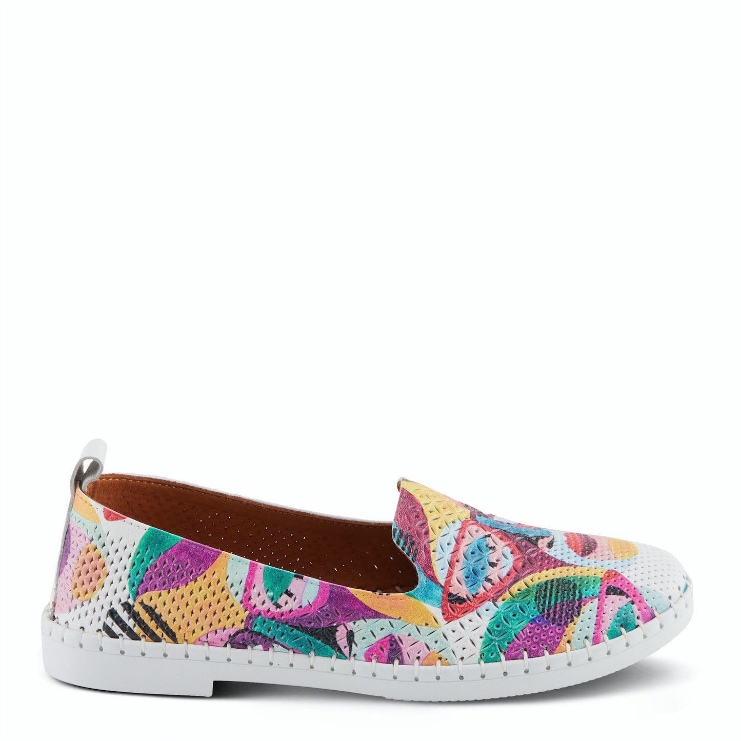 Carraway White Multi  flat leather shoe by SPRING STEP