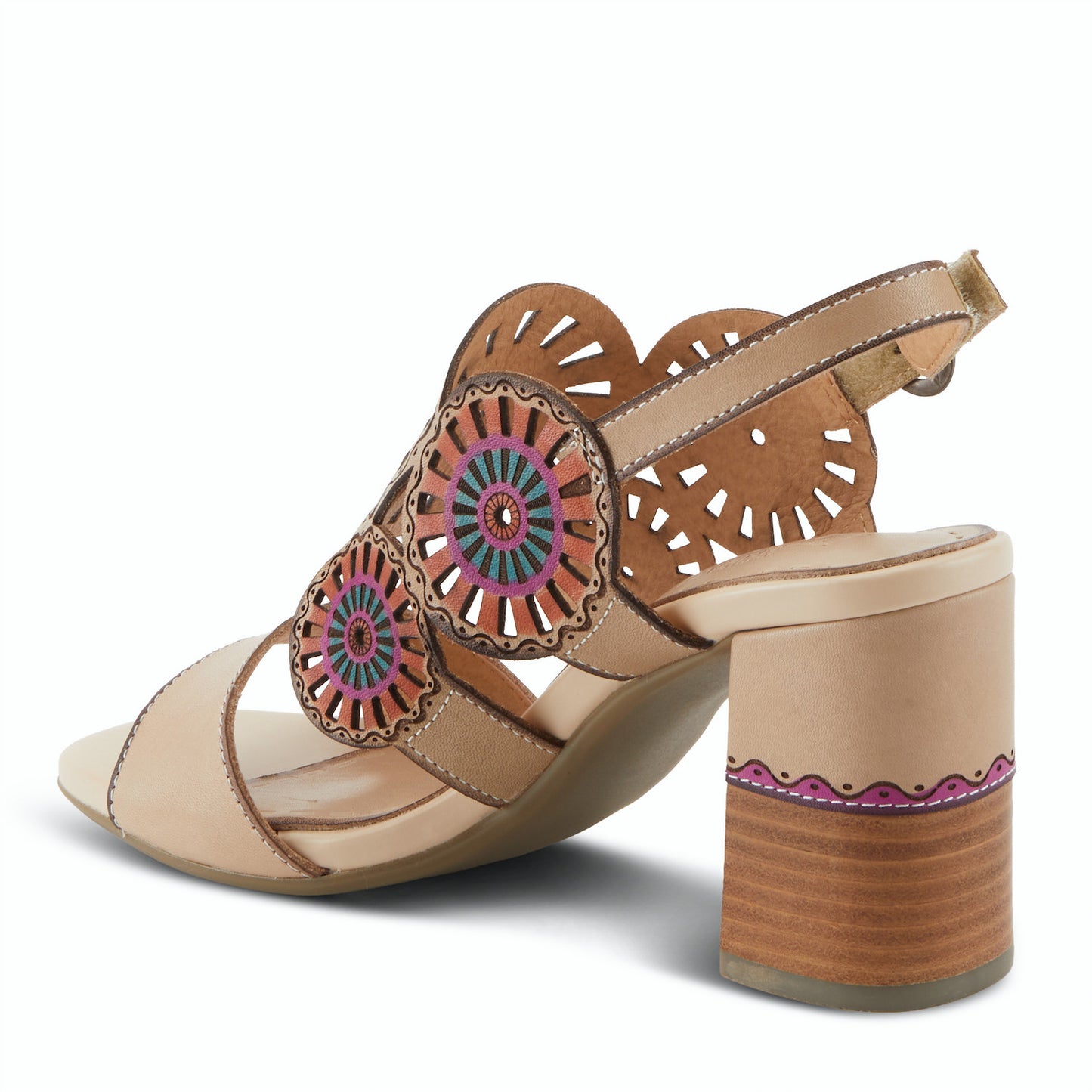 Pinwheel Beige Leather Heel Sandal by L`ARTISTE