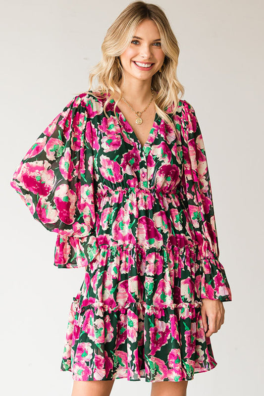 Floral Print Ruffled Chiffon Short Dress
