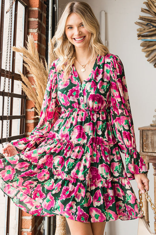 Floral Print Ruffled Chiffon Short Dress