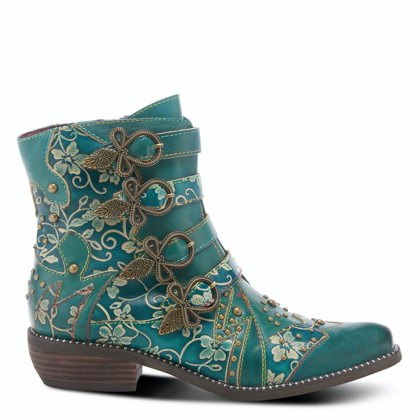 RODEHA BOOTS - Teal Victorian-inspired booties by L`ARTISTE
