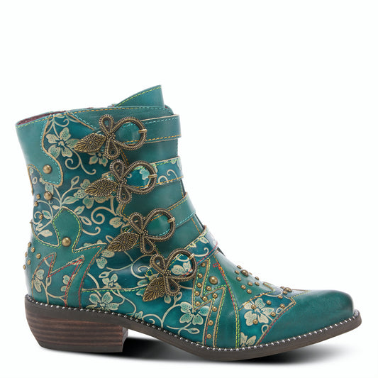 RODEHA BOOTS - Teal Victorian-inspired booties by L`ARTISTE