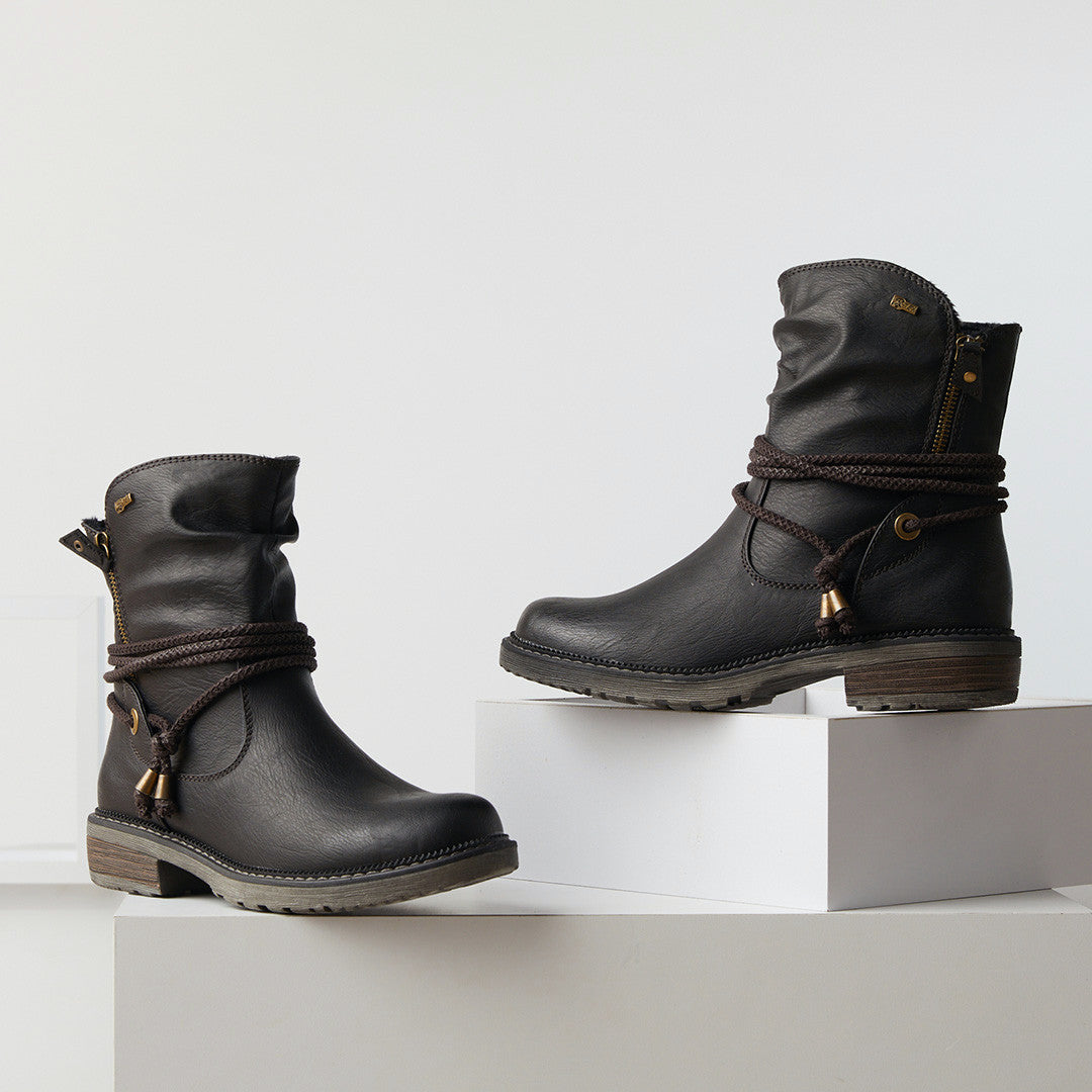 KATHIE Black water resistant Mid BOOT with Shaft Design By Spring Step