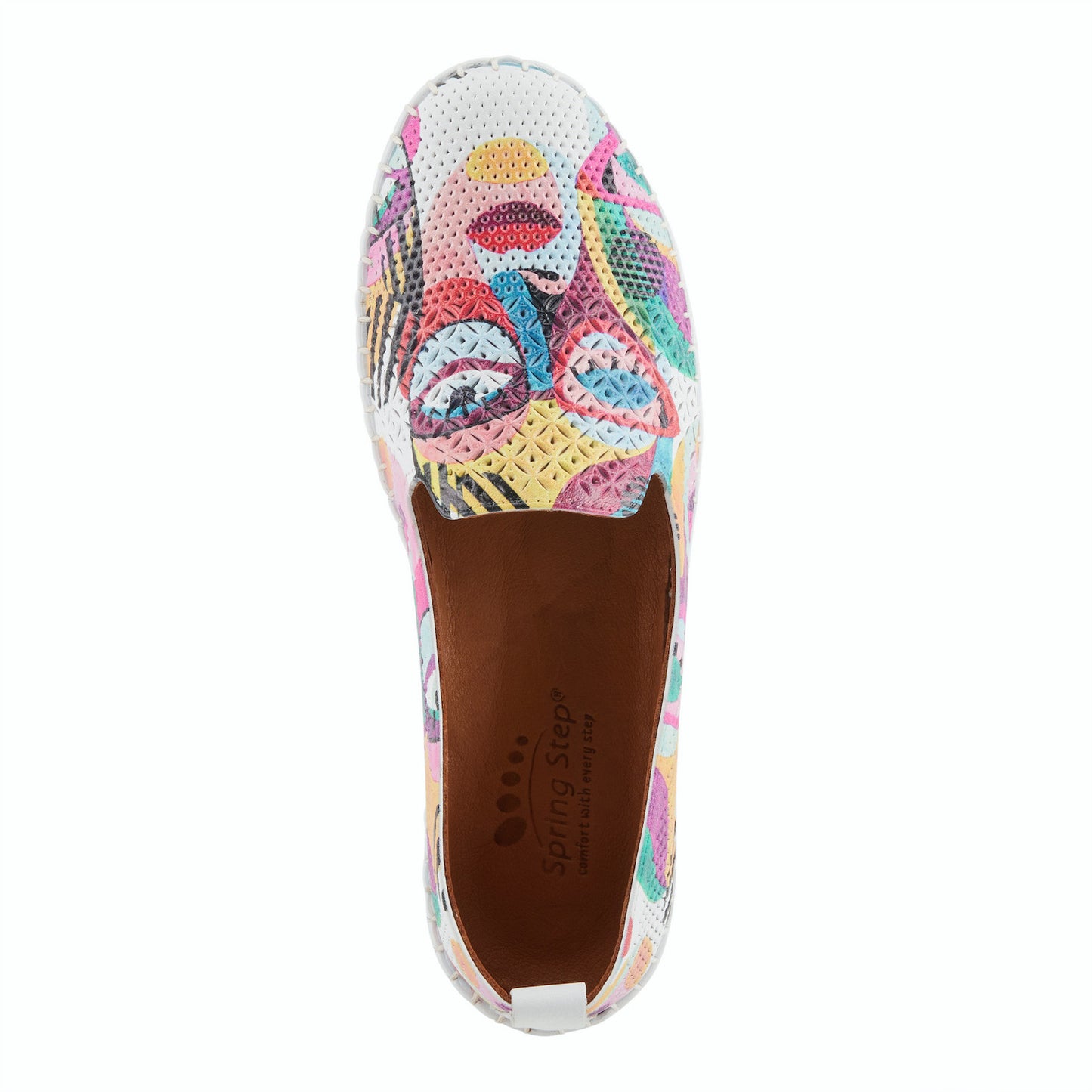 Carraway White Multi  flat leather shoe by SPRING STEP