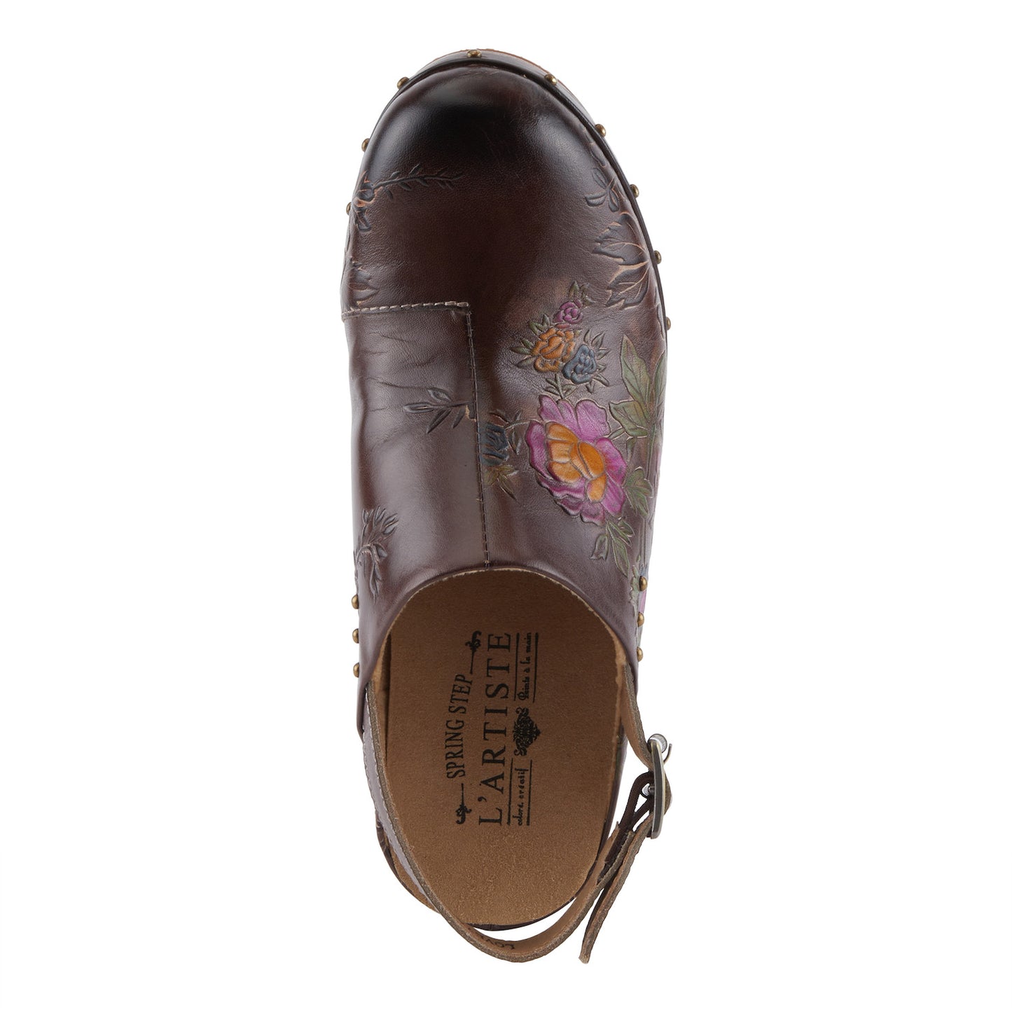 LOVEYA Slingback Wedge with hand painted flowers in a Chocolate Brown by L`ARTISTE