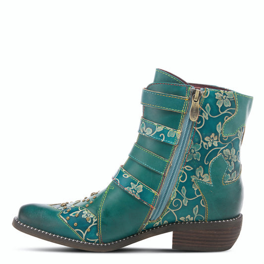 RODEHA BOOTS - Teal Victorian-inspired booties by L`ARTISTE