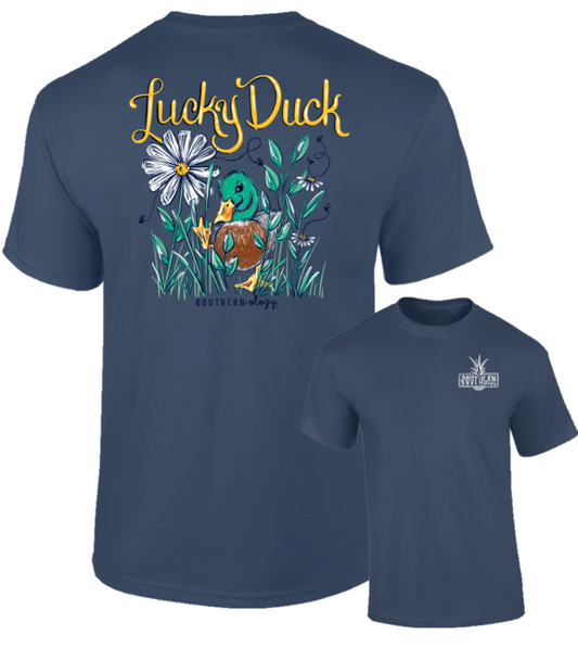 Lucky Duck Denim Blue Southernology Comfort Color Short Sleeve Tee