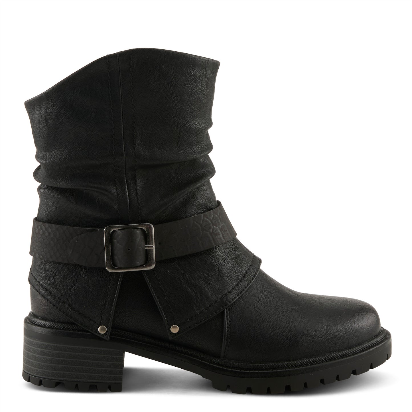 MACARIO Black Tough Rugged Charm Boot by Patrizia