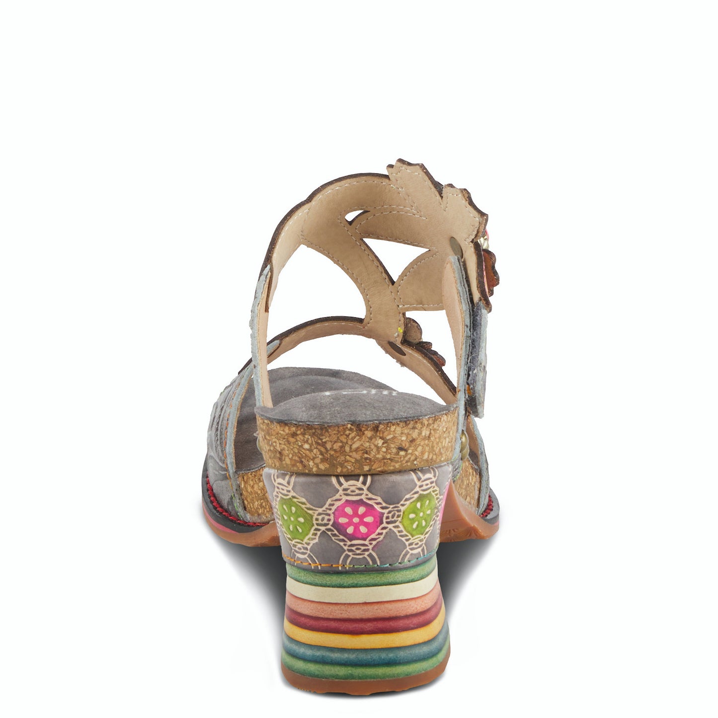 ROSSIE Grey Multi Rainbow Heel Floral Sandal by L`ARTISTE