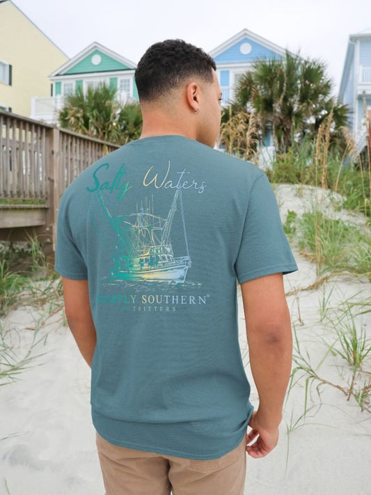 SALTY WATERS BOAT - COMET - Men's Short Sleeve Tee - #SIMPLYSOUTHERN