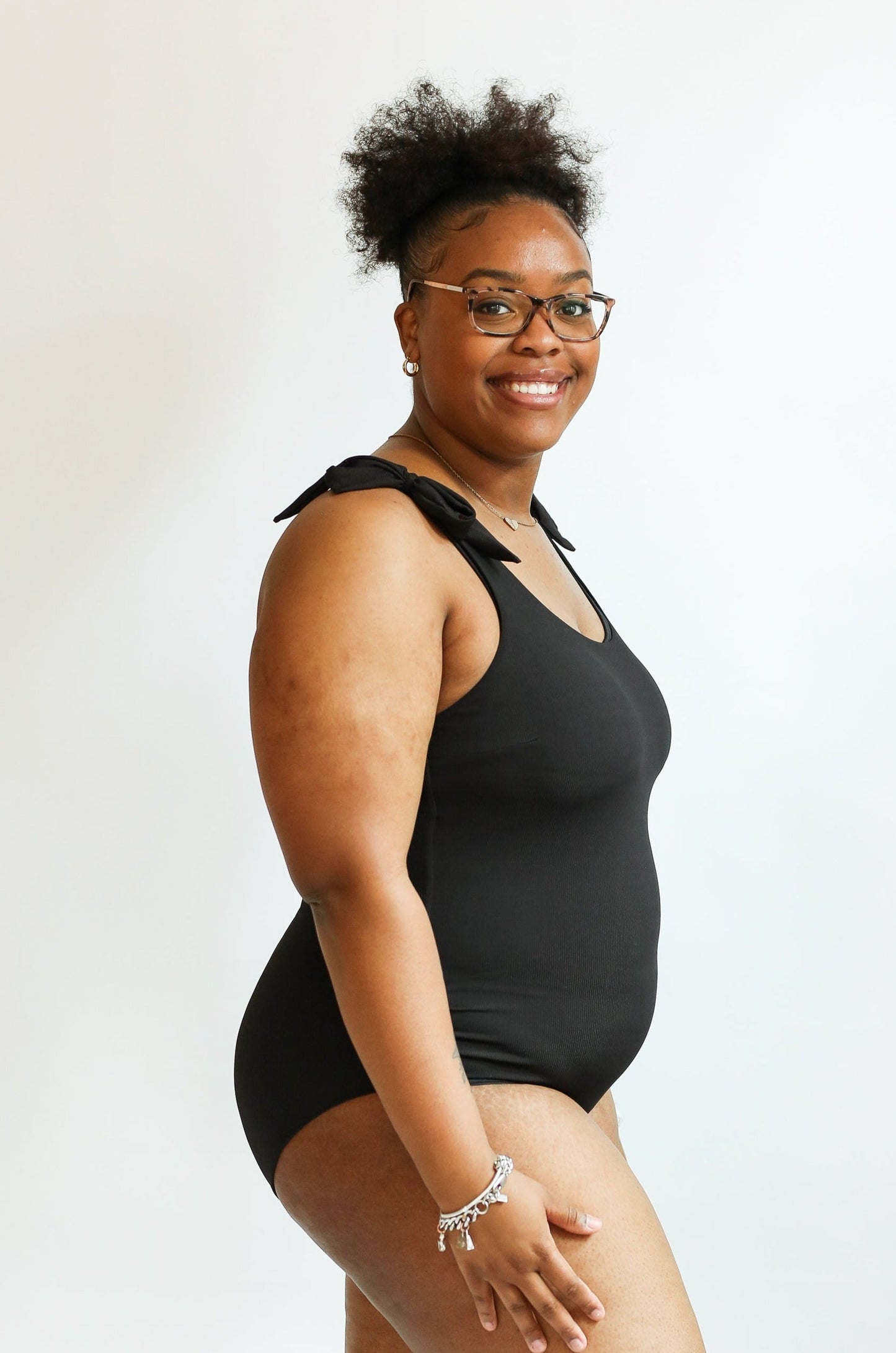 Ribbed One Piece Tie Shoulder Breastfeeding Swimsuit