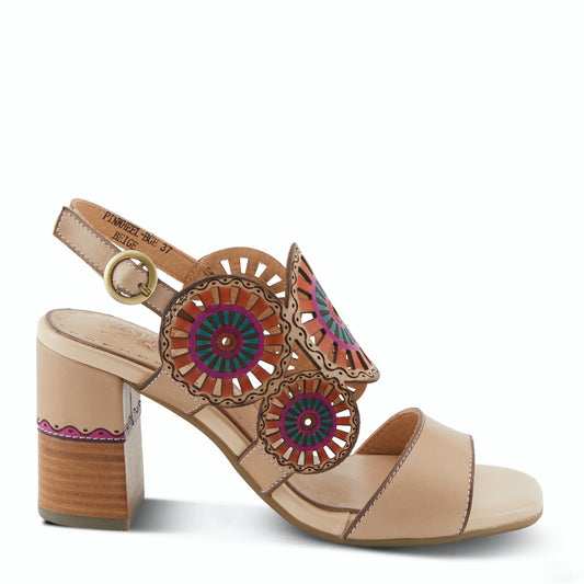 Pinwheel Beige Leather Heel Sandal by L`ARTISTE