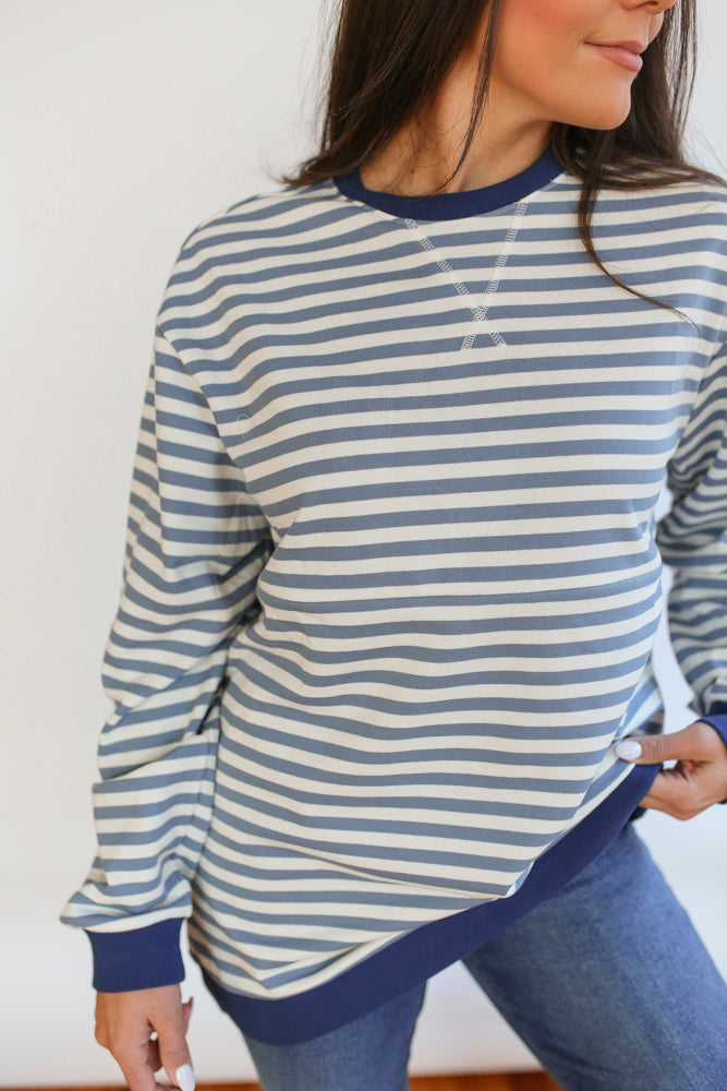 Oversized Fit Freestyle Stripe Breastfeeding Sweatshirt