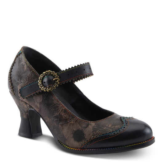 MACIAS-FLEUR Black multi a timeless elegant baroque-inspired Mary Jane shoe by L`ARTISTE