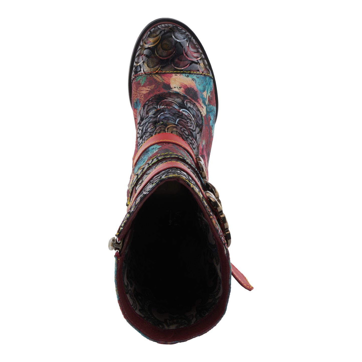 AVERIE Red Multi Color moto-inspired design Leather Boot by L`ARTISTE