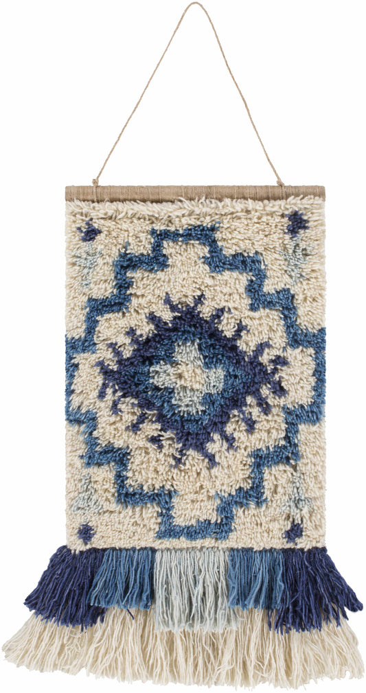Philomont Ivory and Blue Geometric Wall Hanging