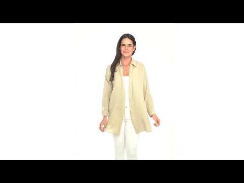 Aaliyah Gauze Long Sleeve Tan Sand Button Up Top by Elsie & Zoey