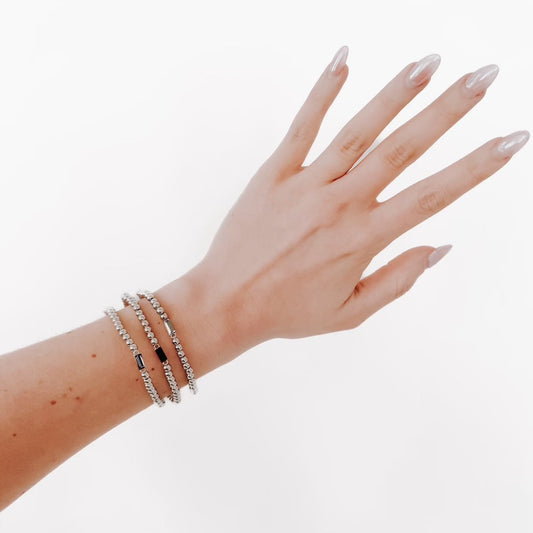 Metallic Glass Bead Stretch Bracelet