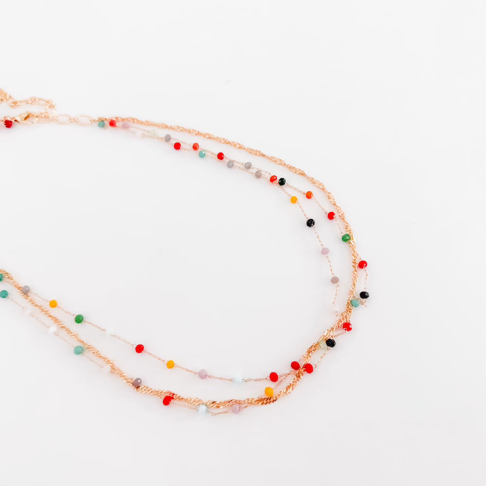 Multi Layered Beaded Chain Necklace