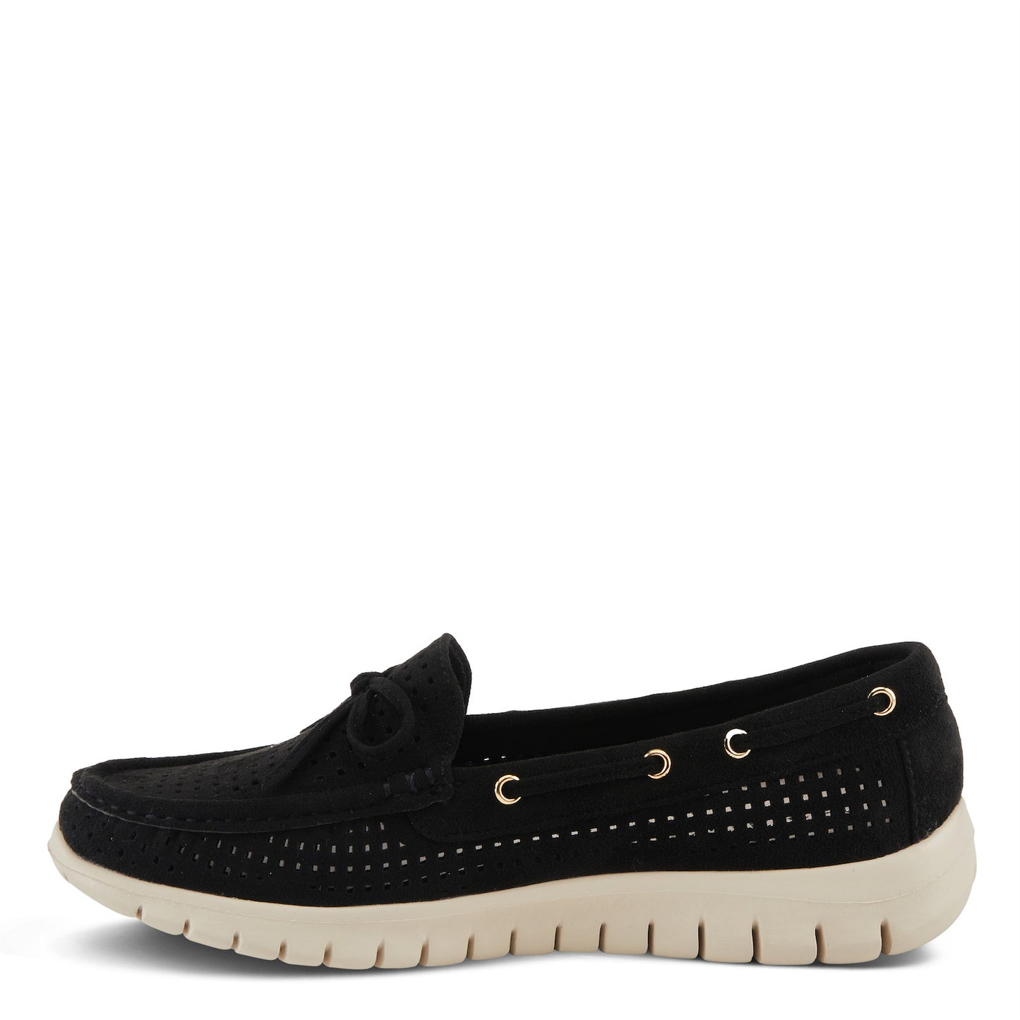 Aboard Black Square-Dot Moccasins by Patrizia