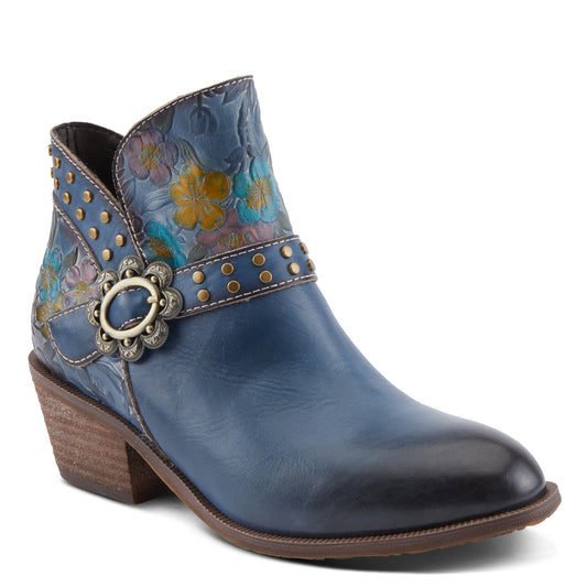 DAINTYLADY Floral Embellishments and Studded Belt Boot Blue Multi Color - by L`ARTISTE