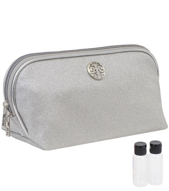 Silver Glitter Dome Rebecca & Rifka Signature Logo Cosmetic Bag Travel Toiletry Kit Leopard Dome Rebecca & Rifka Signature Logo Cosmetic Bag Travel Toiletry Kit