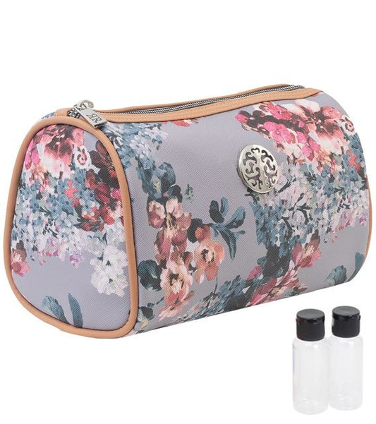 Grey Saffiano Floral Rebecca & Rifka Signature Logo Cosmetic Travel Bag