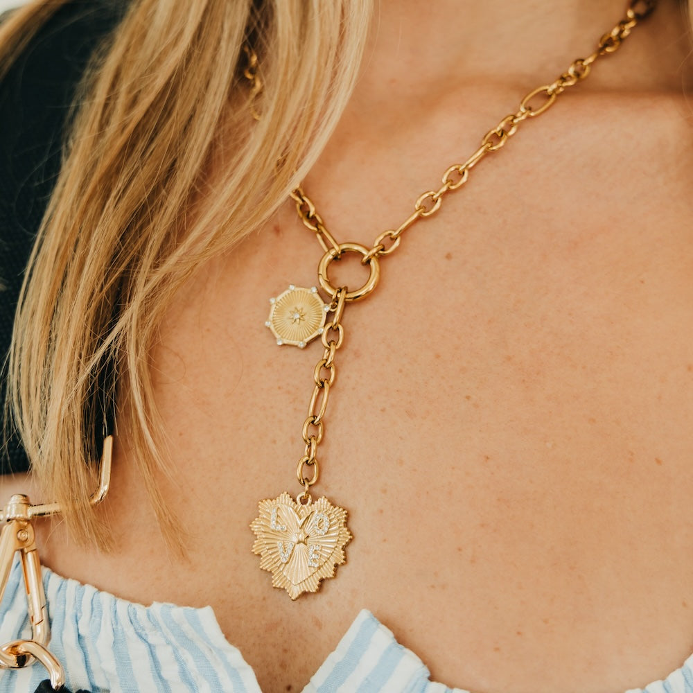 Sunburst Heart Love Pendant Necklace - WATERPROOF