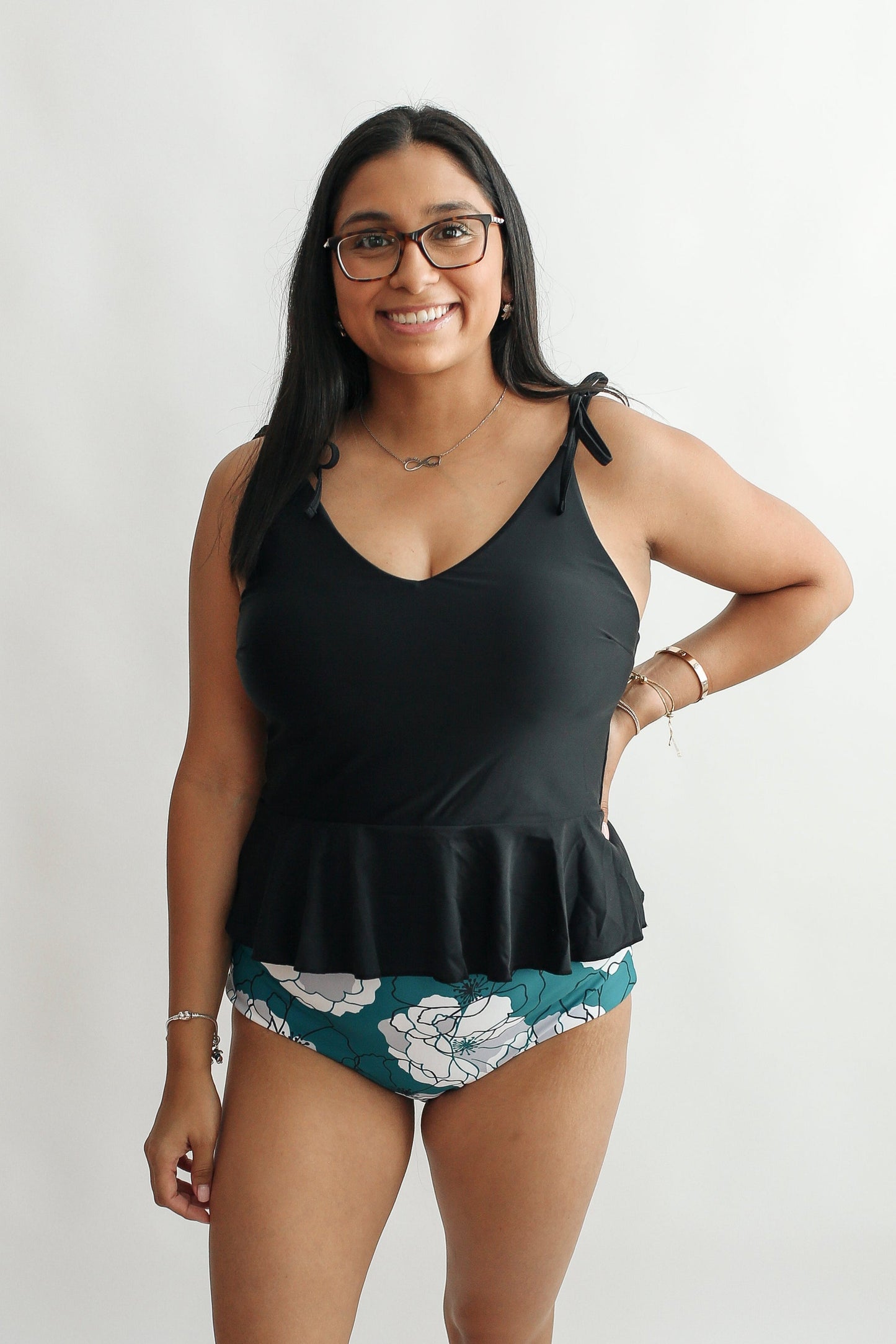 Tie Shoulder Breastfeeding Peplum Tankini Swimsuit Top