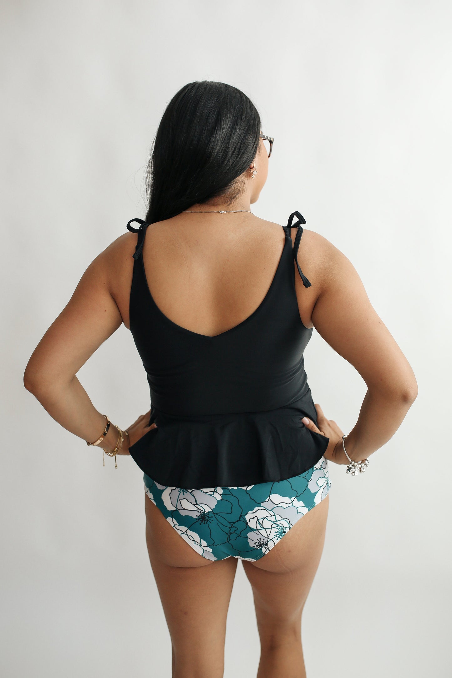 Tie Shoulder Breastfeeding Peplum Tankini Swimsuit Top