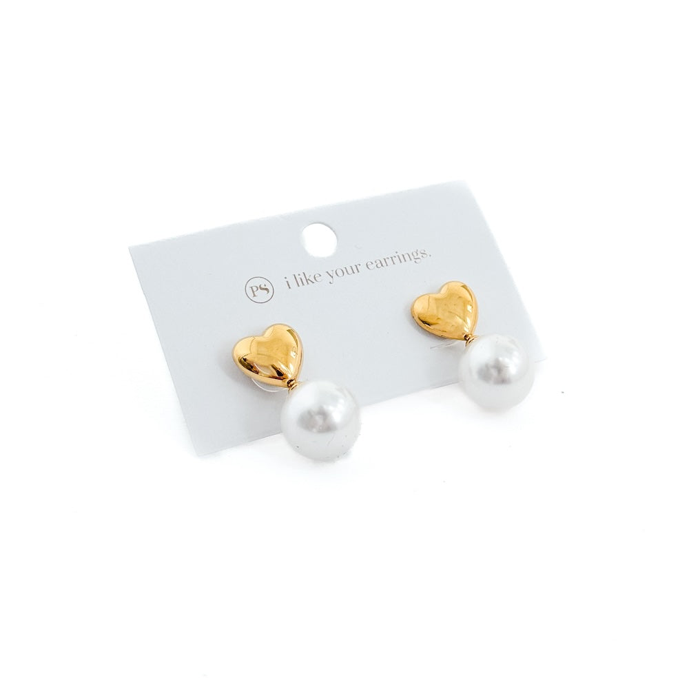 Swipe Right Pearl Heart Earrings WATERPROOF