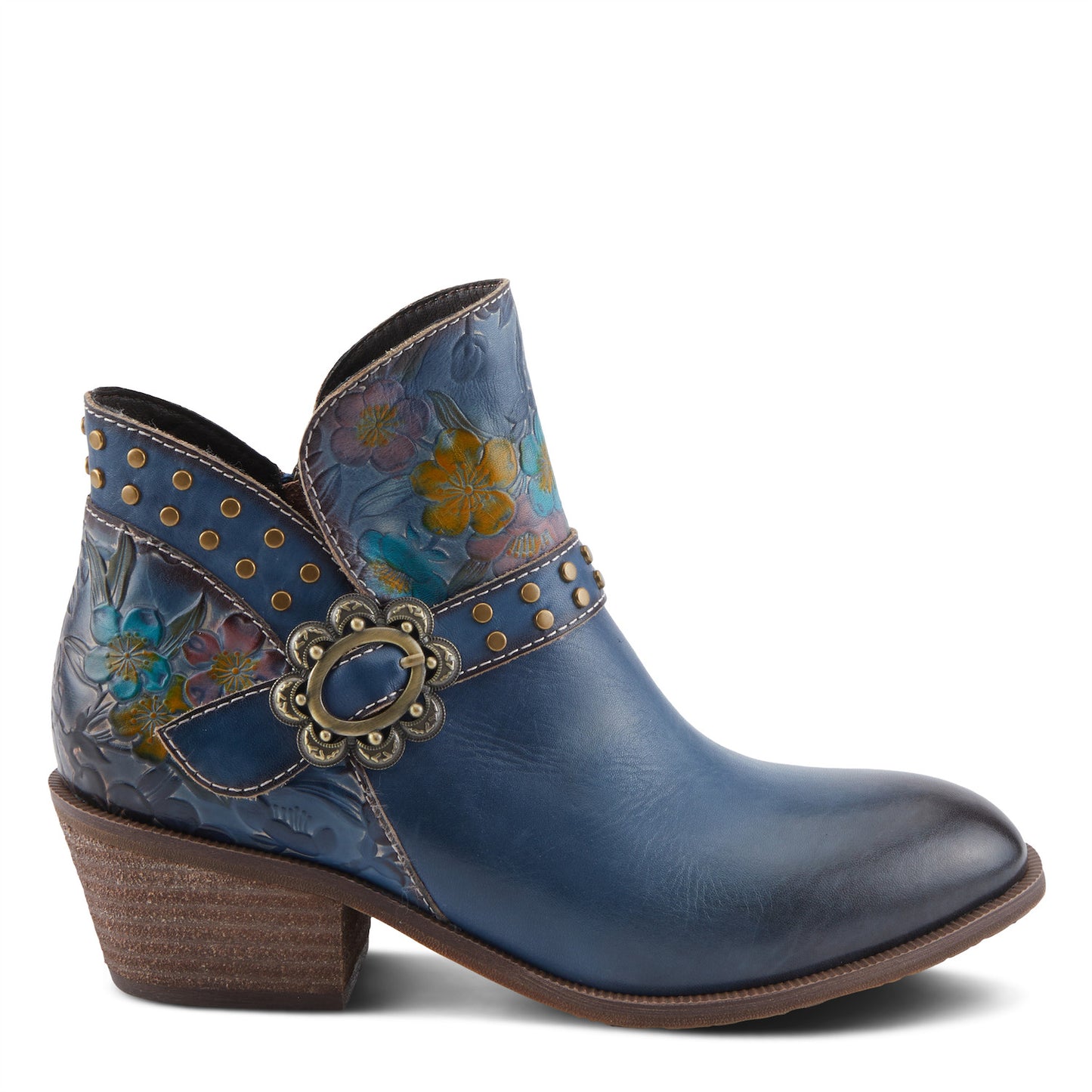 DAINTYLADY Floral Embellishments and Studded Belt Boot Blue Multi Color - by L`ARTISTE