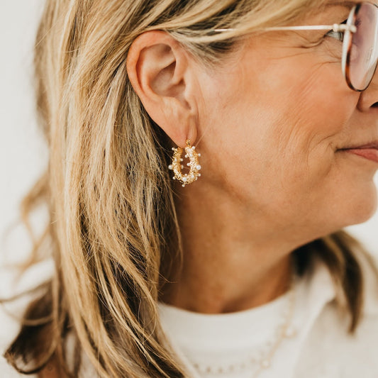 Textured Pearl Huggie Hoops - WATERPROOF