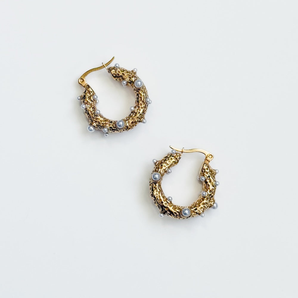 Textured Pearl Huggie Hoops - WATERPROOF
