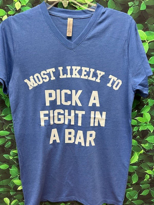 Most Likely To Pick A Fight Delta VNeck Heather Royal Tee