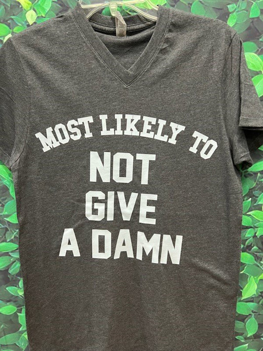 Most Likely To Not Give A Damn Delta VNeck Graphite Heather Tee