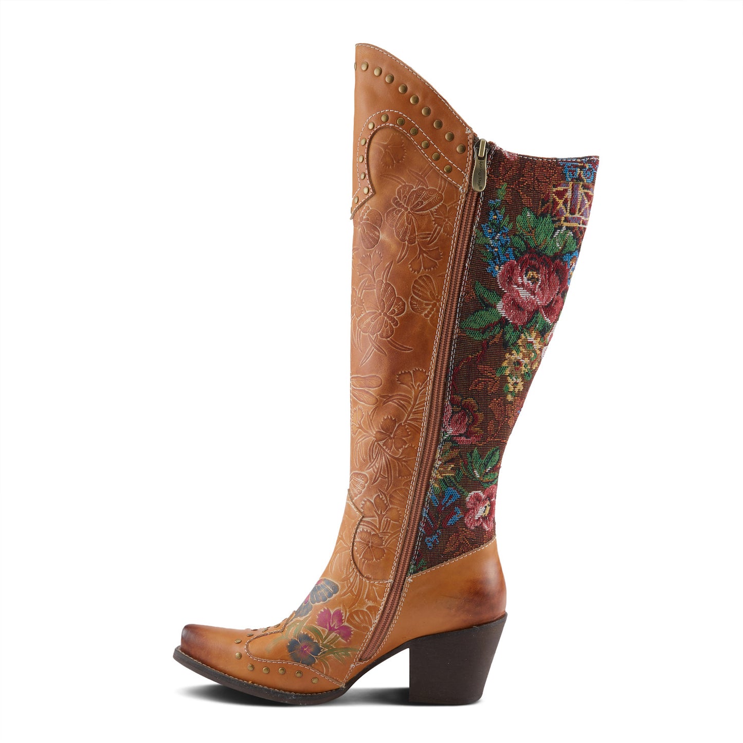 MALLORIE - Camel Handpainted Floral and Butterfly Design Cowboy Boot by L`ARTISTE