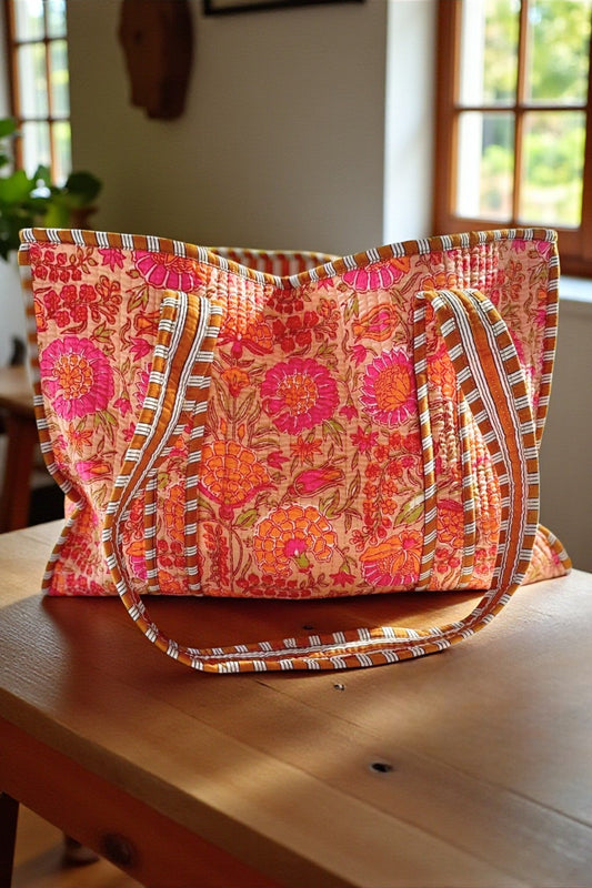SC - Rue Orange Floral Patterned Tote Bag